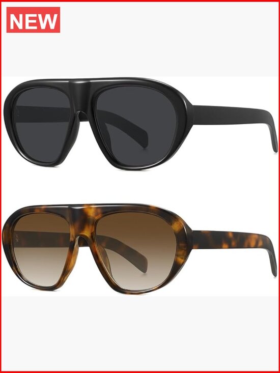 Retro Aviator Oversized Sunglasses UV400 Protection with Case main image 6